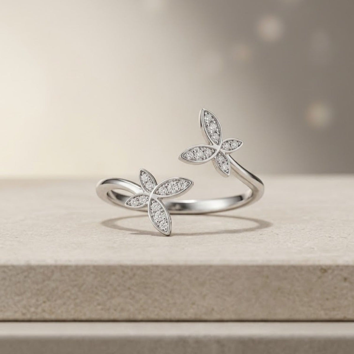 Pavé Flower Open Ring 7404