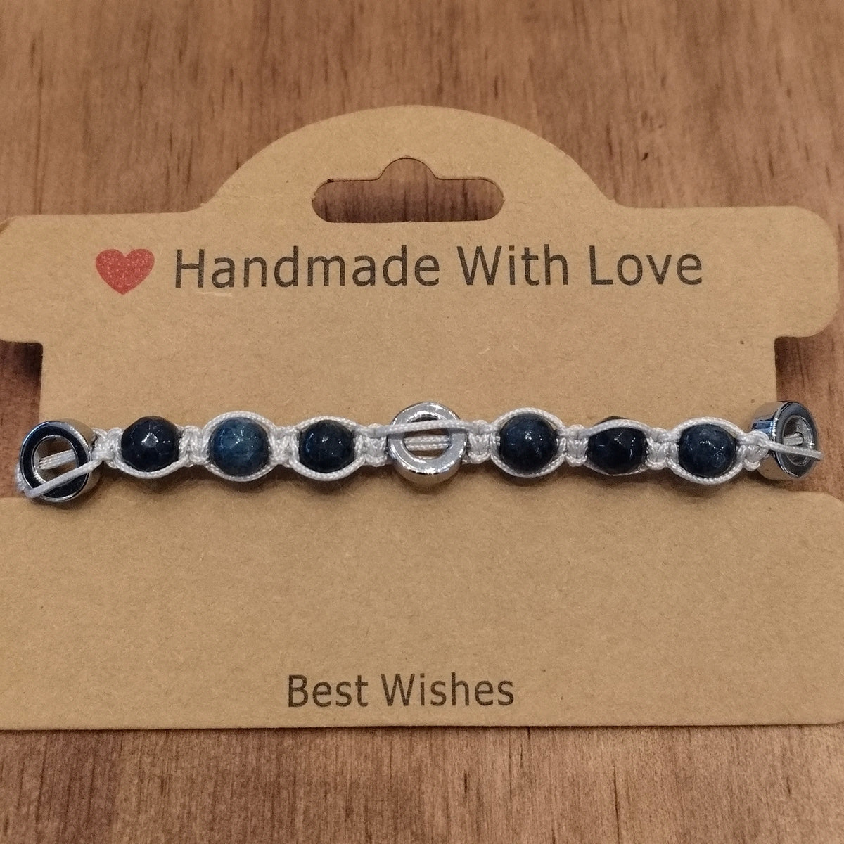 Gray thread bracelet with indigo blue Agate and macrame clasp 12060