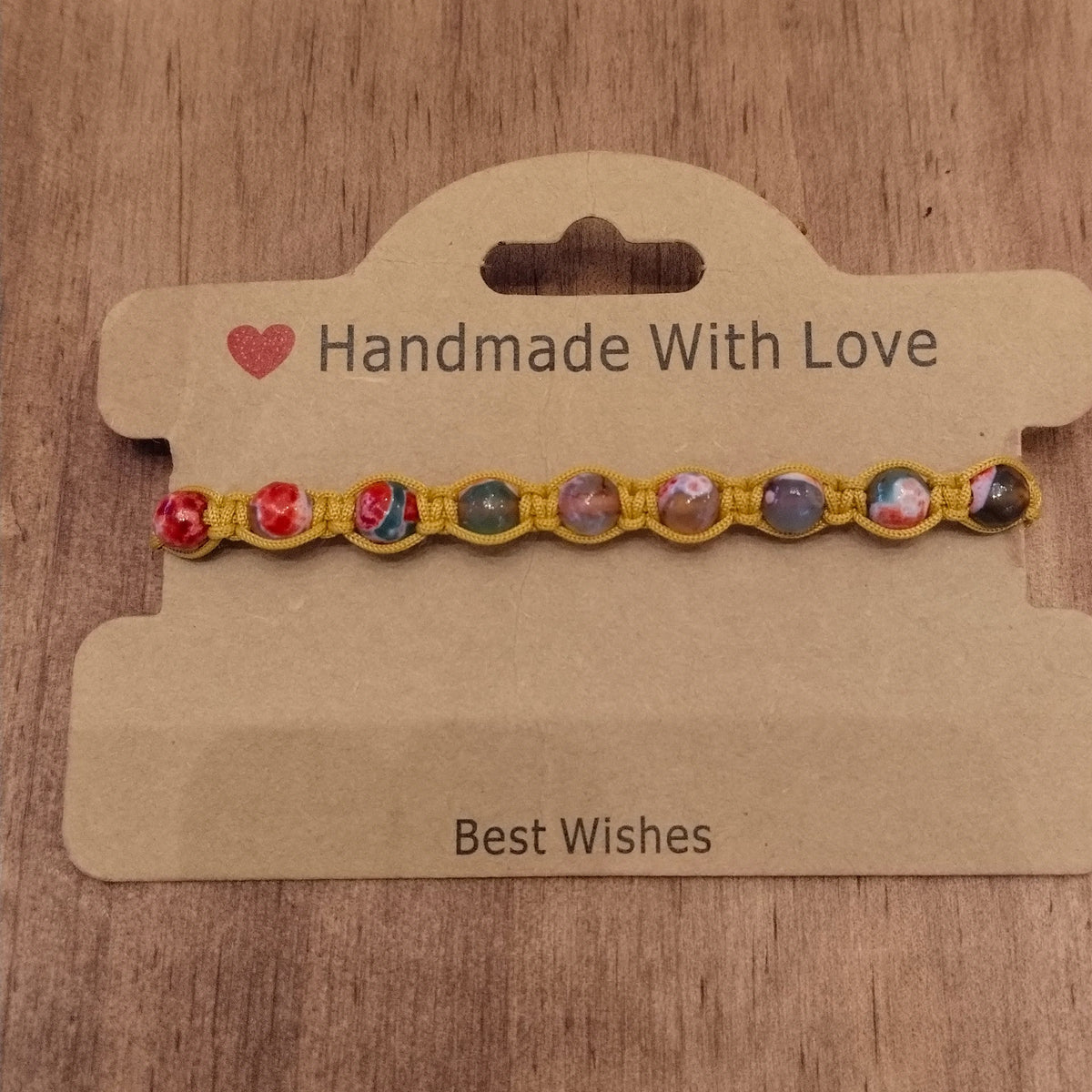 Havana color thread bracelet with green and orange Agate in macrame clasp 12061