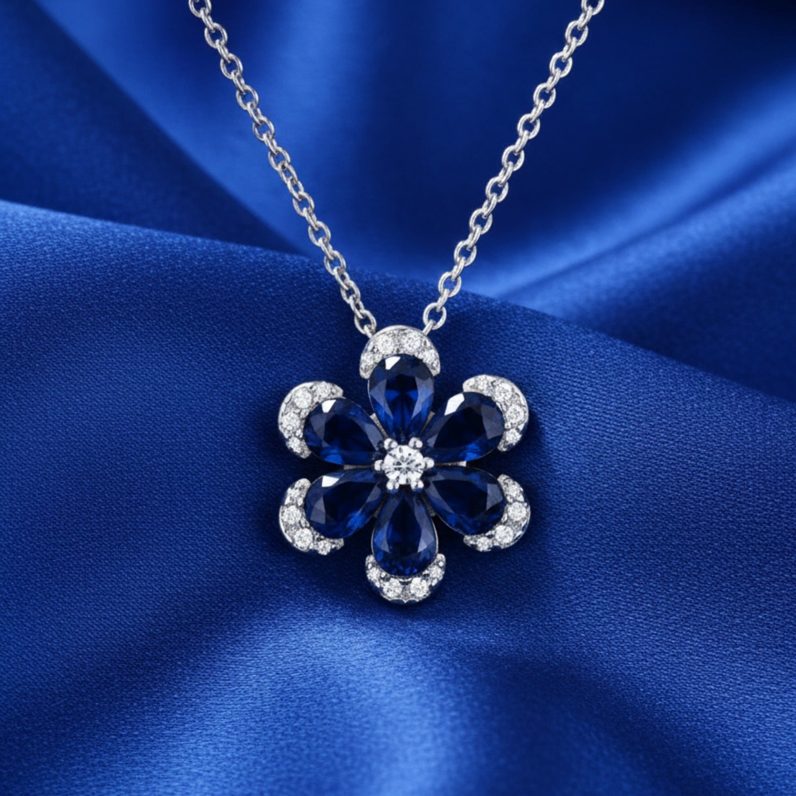 Blue Bloom Silver Necklace