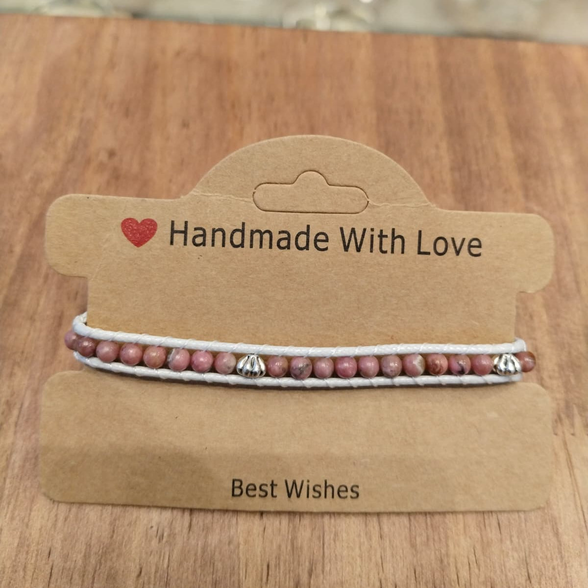 Silver leather bracelet with cashmere-coloured Jasper stone 12049