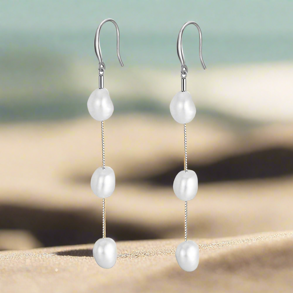 Simple Long Pearl Earrings