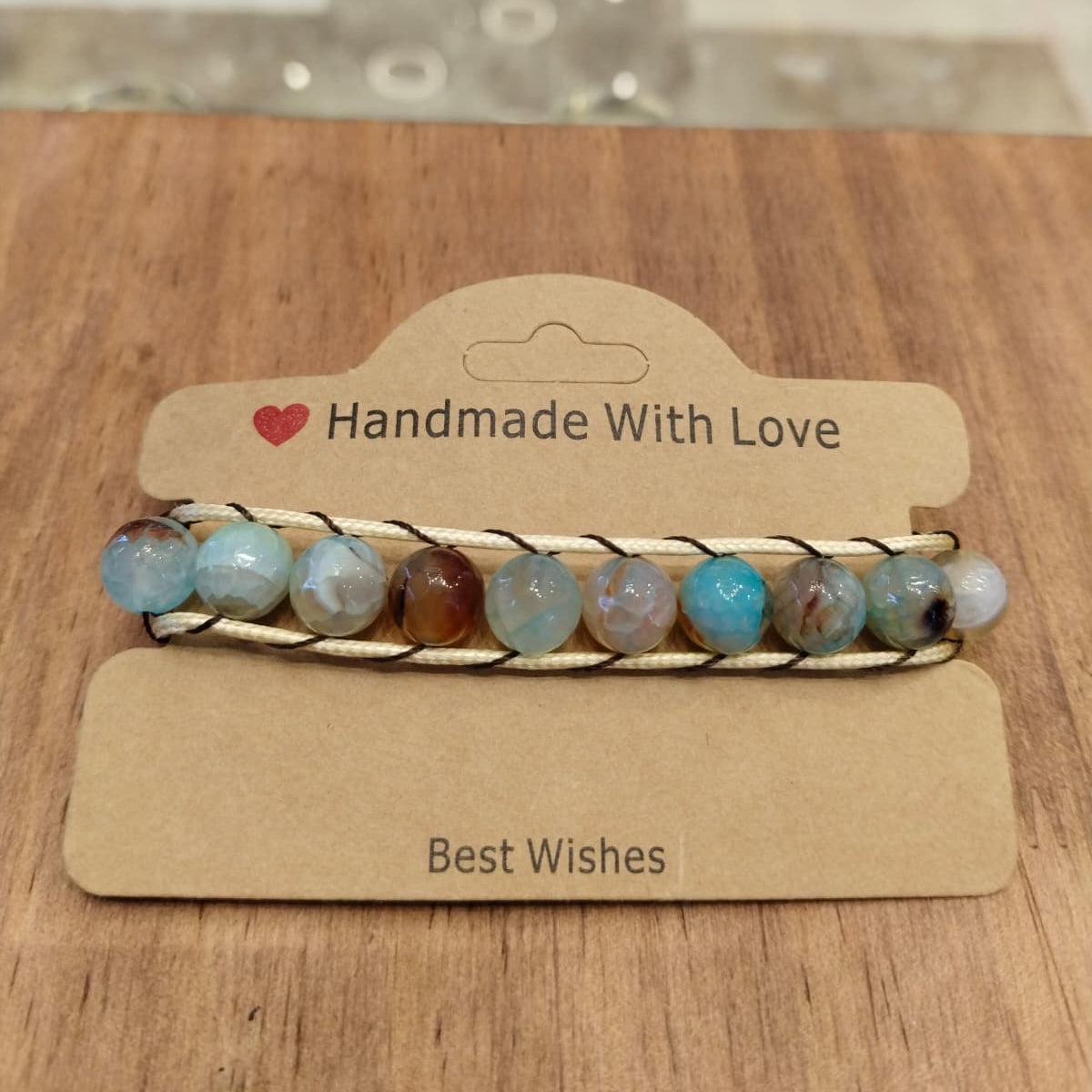 Golden thread bracelet with Agate in green and brown light shades 12052
