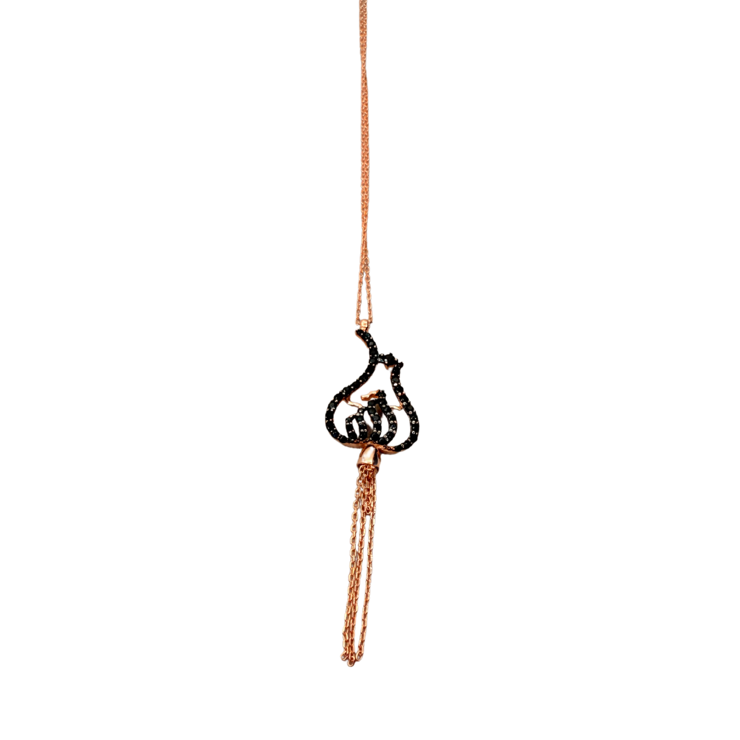 Calligraphy Simple Necklace Rose Gold Plated with Black Stone