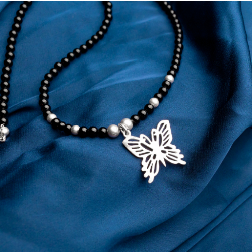 Butterfly Chain With Black Stones