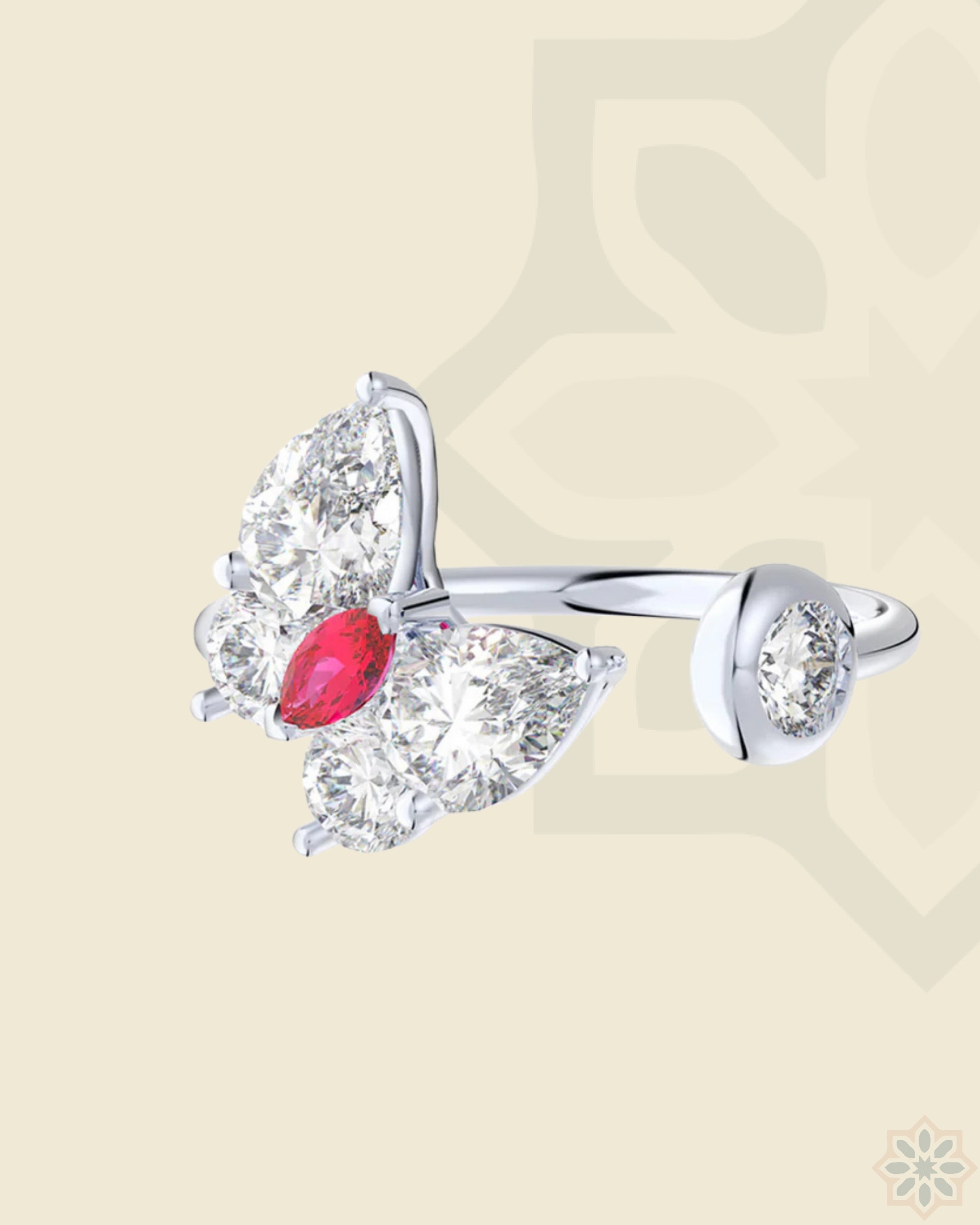 Adjustable Crystal Butterfly Silver Ring