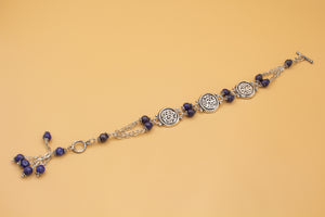 Arabic Silver Bracelet  "Protection, Happiness & Wellness with dark blue stone