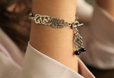 Arabic Silver Bracelet "Keep smiling" with black  stones