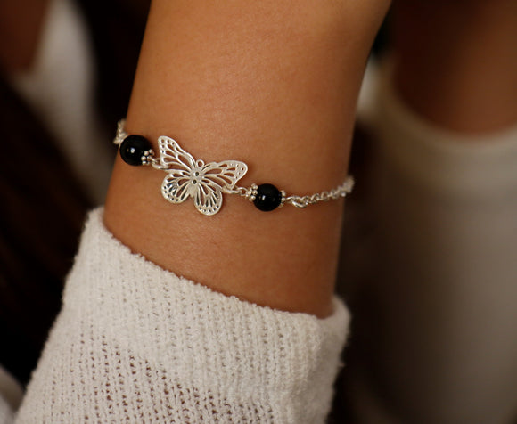 Butterfly Bracelet with Dark Brown Stone