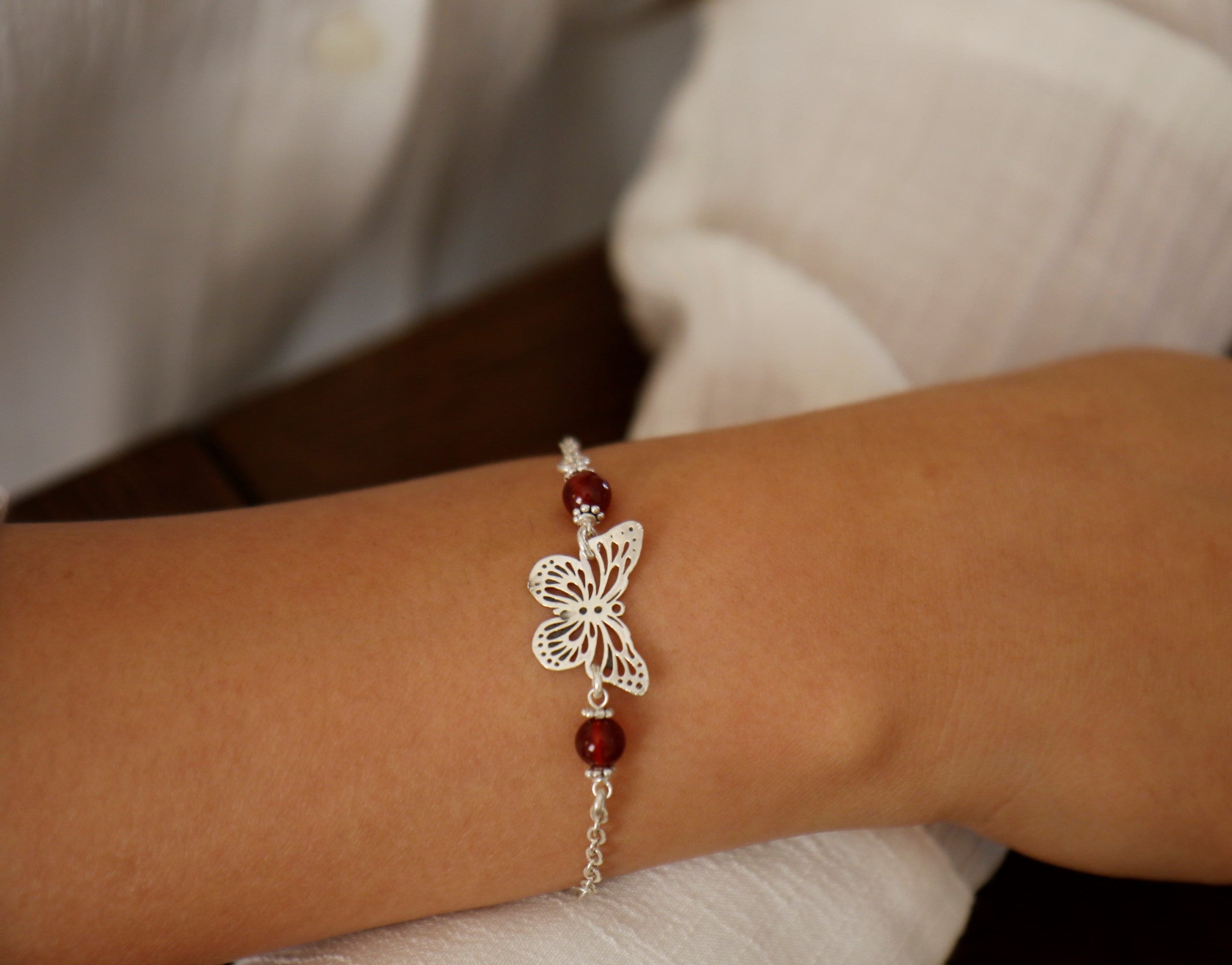 Butterfly Bracelet with Maroon Stones