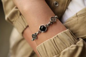 "Happiness" Bracelet with Black Stone