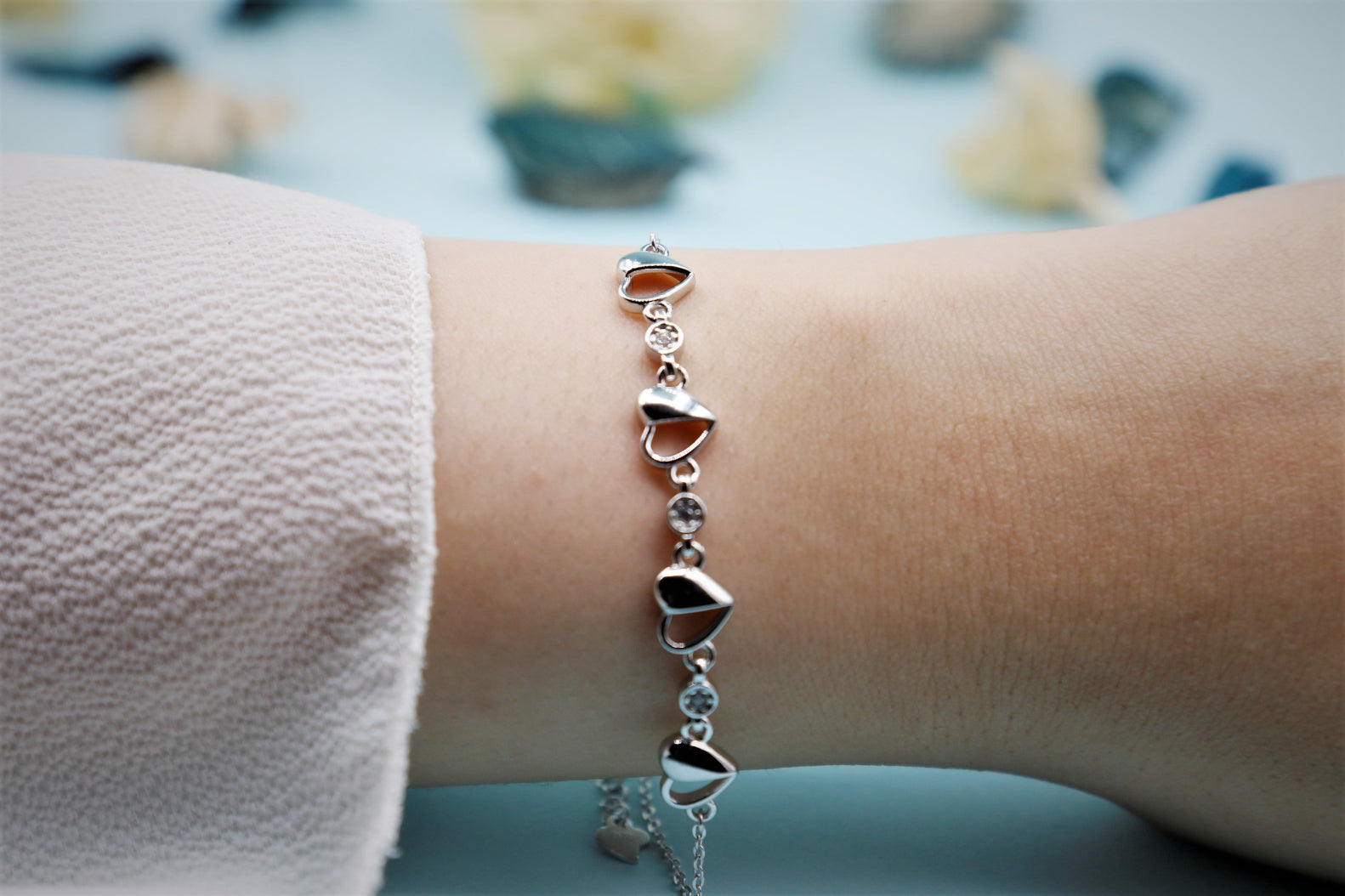 سوار فضة - نصف قلوب