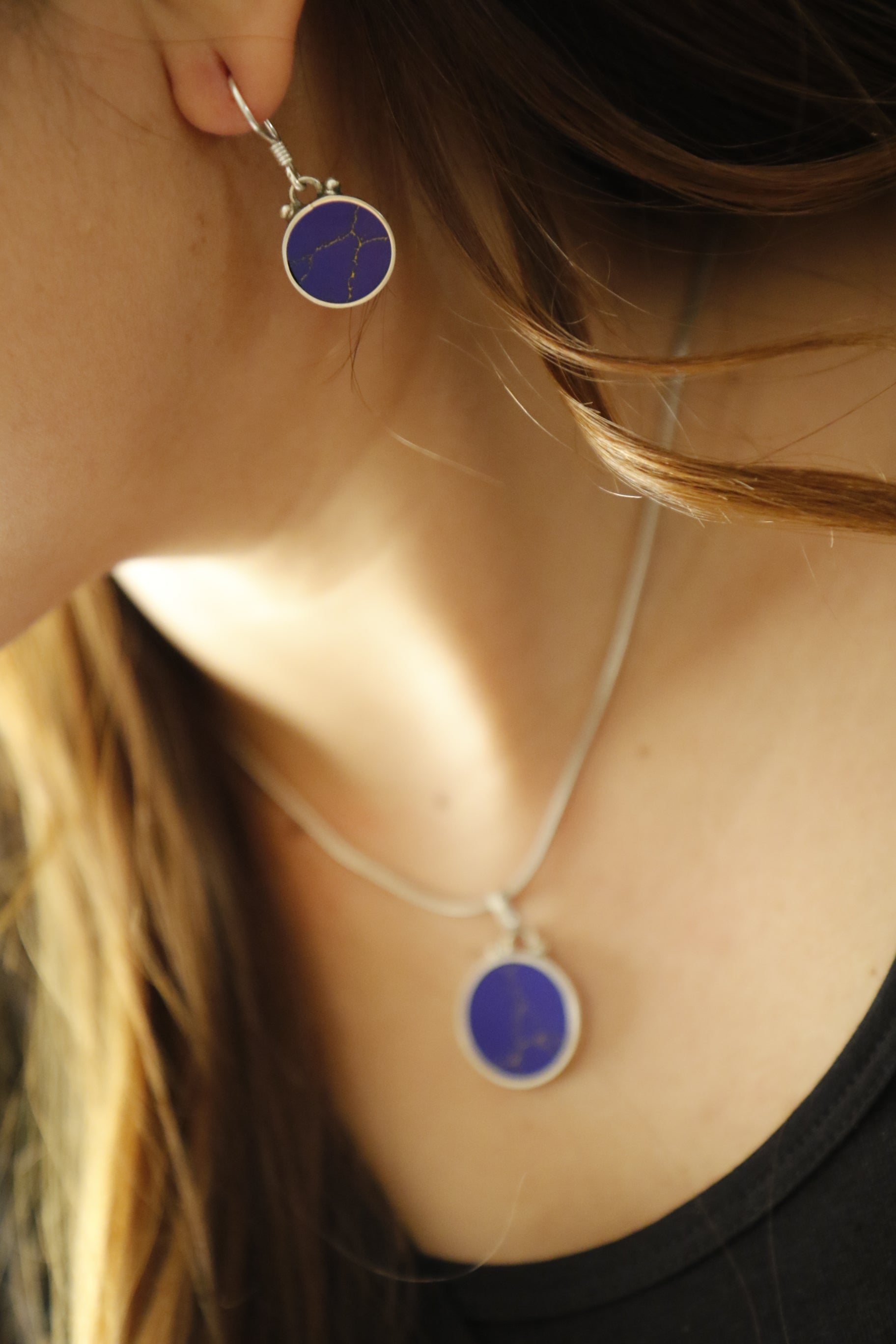 Circular Navy Blue Earring