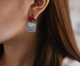 Maroon stoned square earring (Allah Hafez)