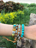 Trio set of Turquoise stones and golden leather