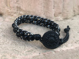 Black thread bracelet with black agate and oxidized silver beads