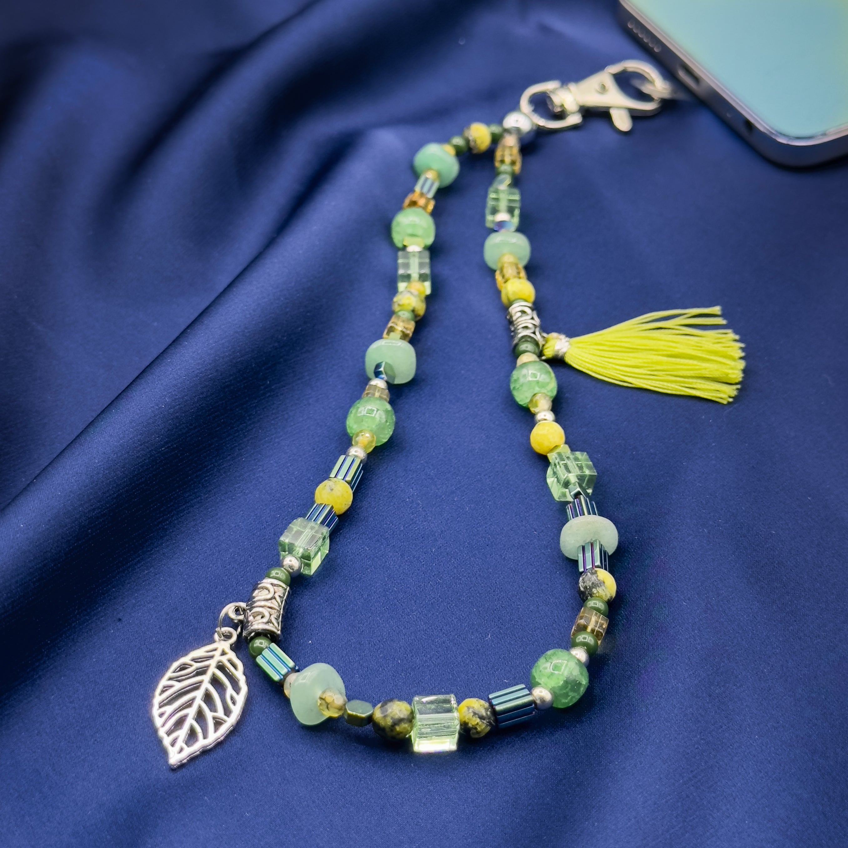 Phone Strap Green Natural Stones