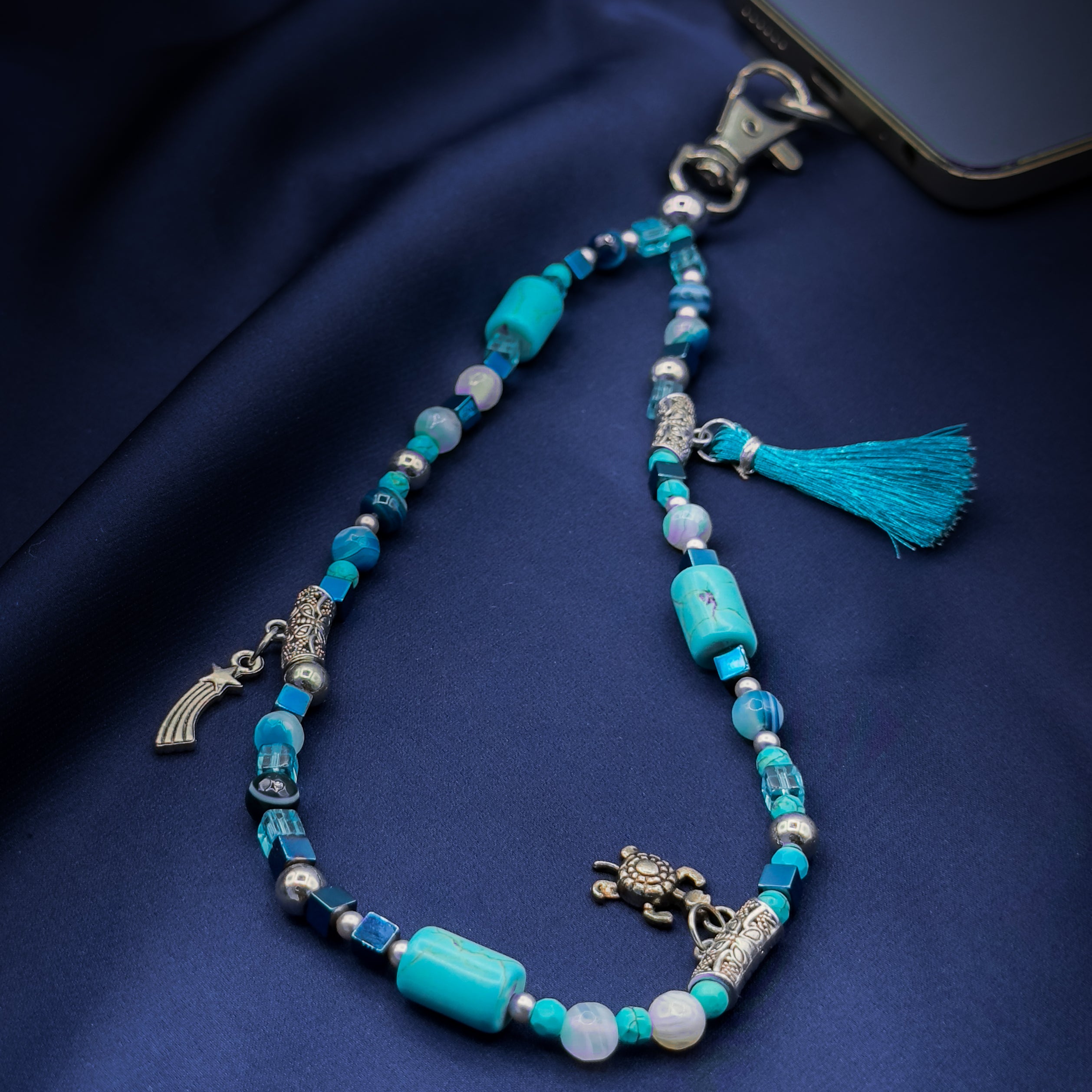Phone Strap Blue Natural Stones
