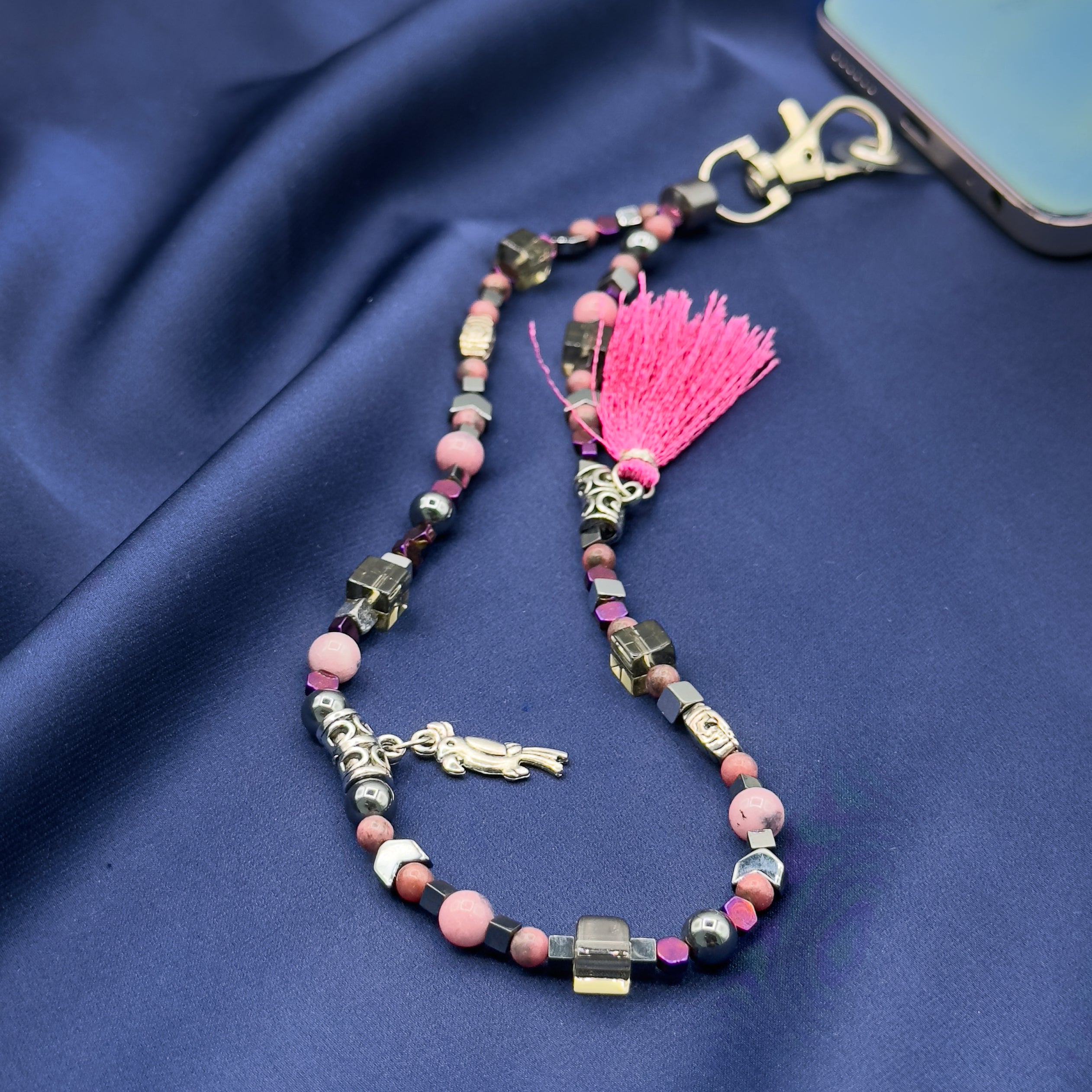 Phone Strap Purple Natural Stones