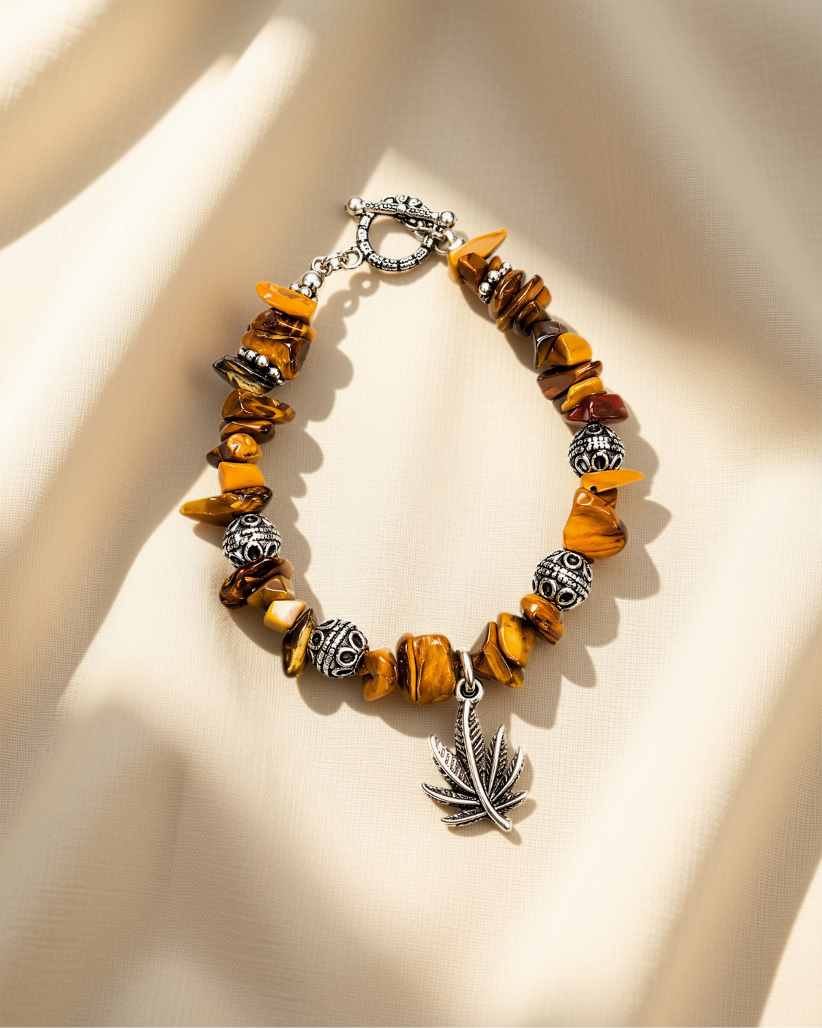 Brown Stones Bracelet with Silver Palm 1209