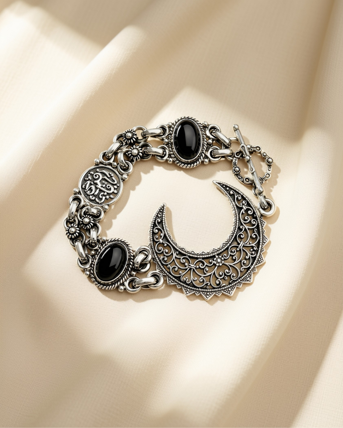 Crescent bracelet "rejoice, my heart" with black Stones