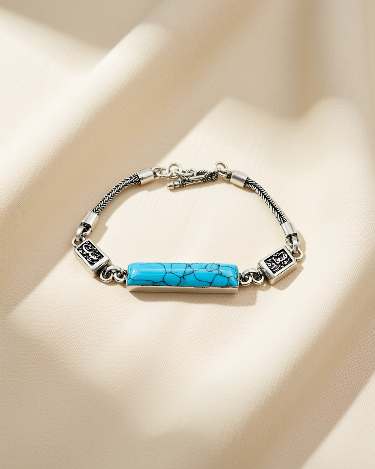 "Love" and "Happiness" Rectangular Bracelet (Turquoise) 1272