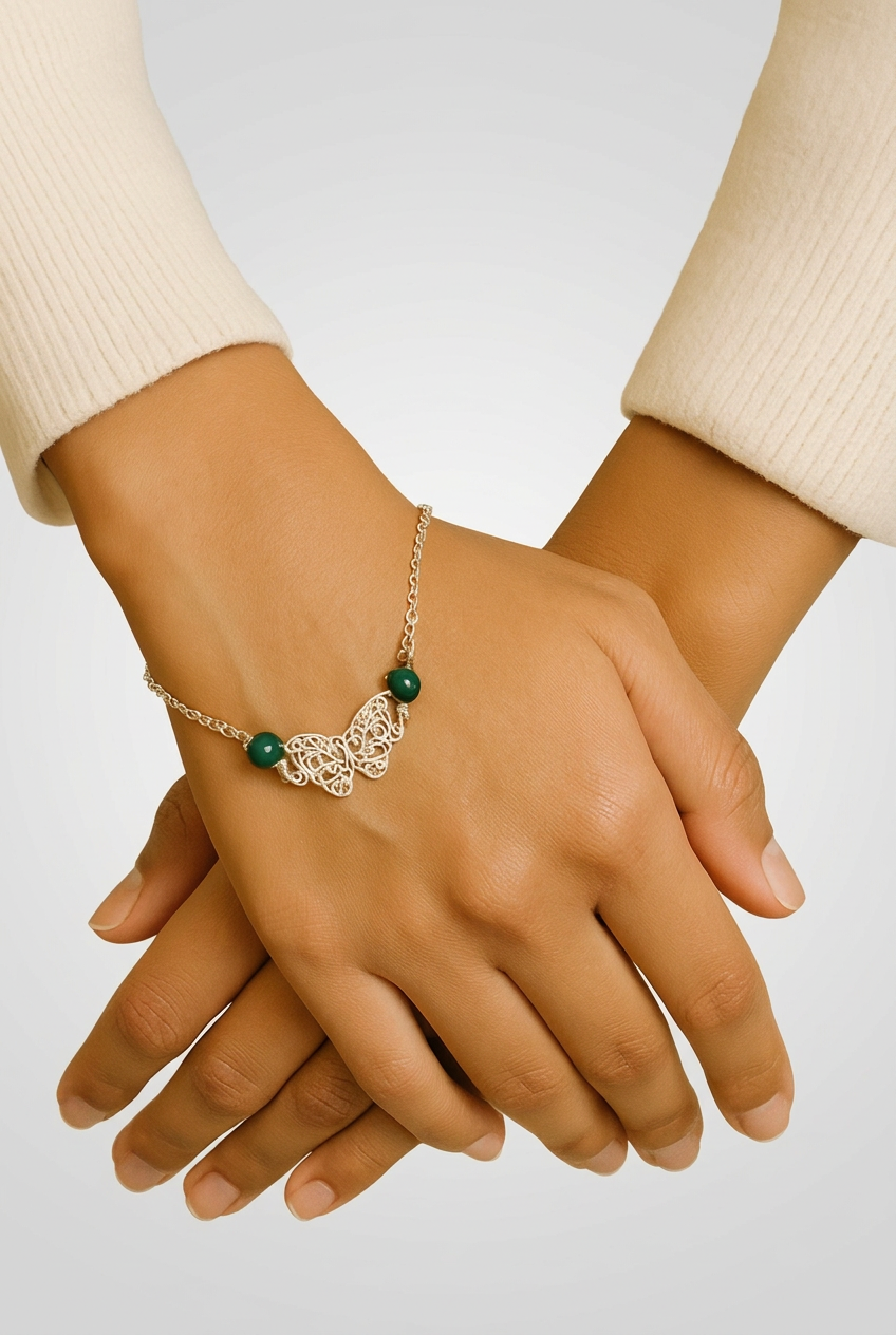 Butterfly Bracelet with Green Stones 1184