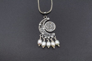 Oriental silver pendant- Crescent