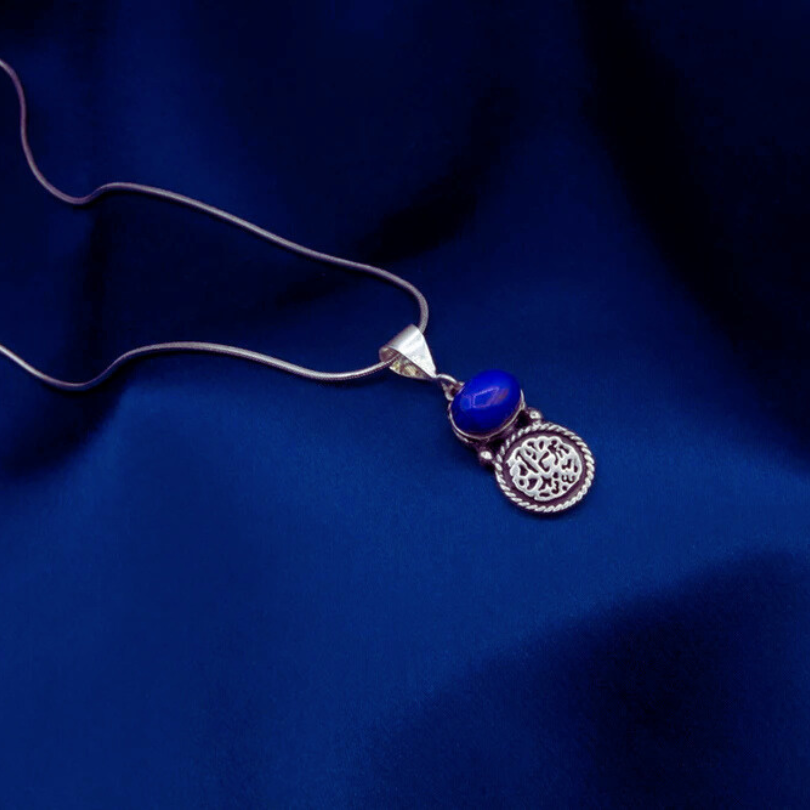 Oriental pendent- "Happiness" with Blue Stone