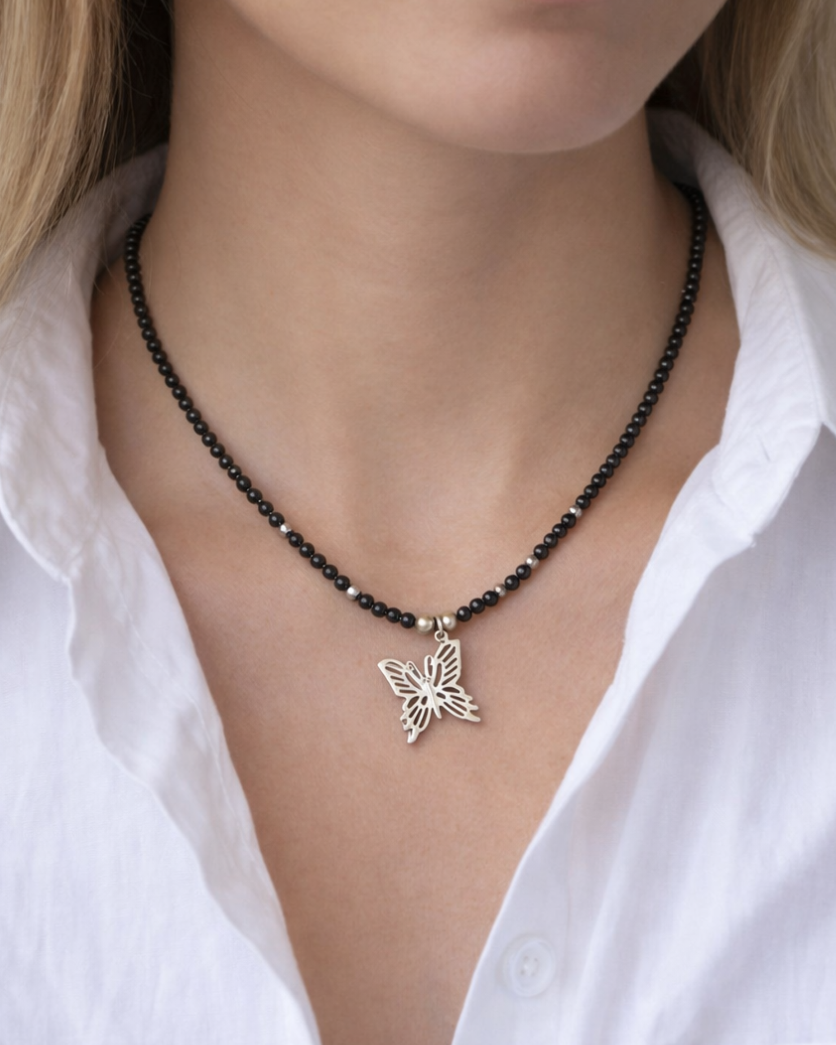 Butterfly Chain With Black Stones