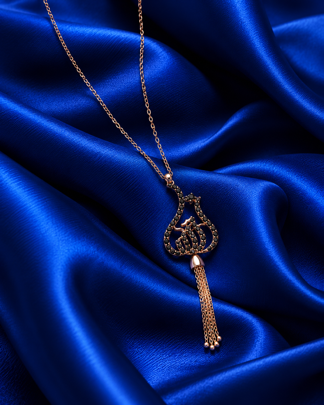 Calligraphy Simple Necklace Rose Gold Plated with Black Stone