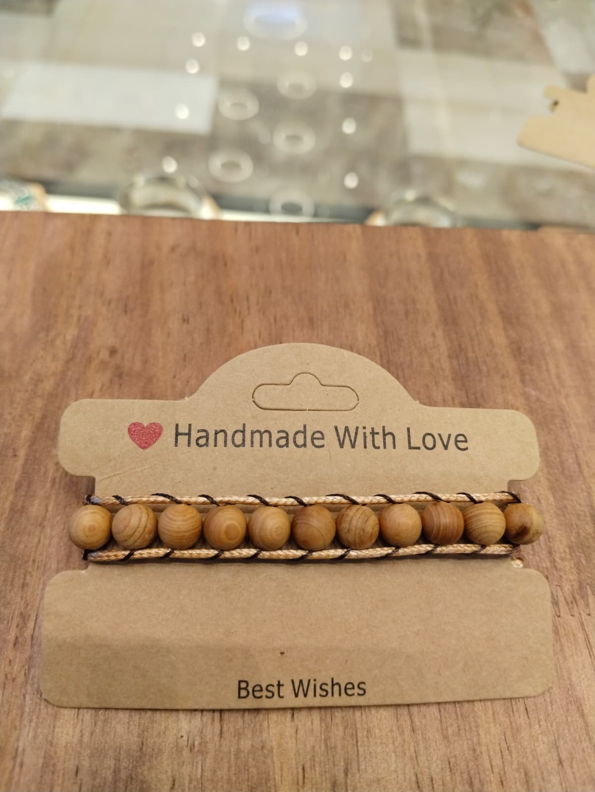 Golden thread bracelet with wooden beads 12056