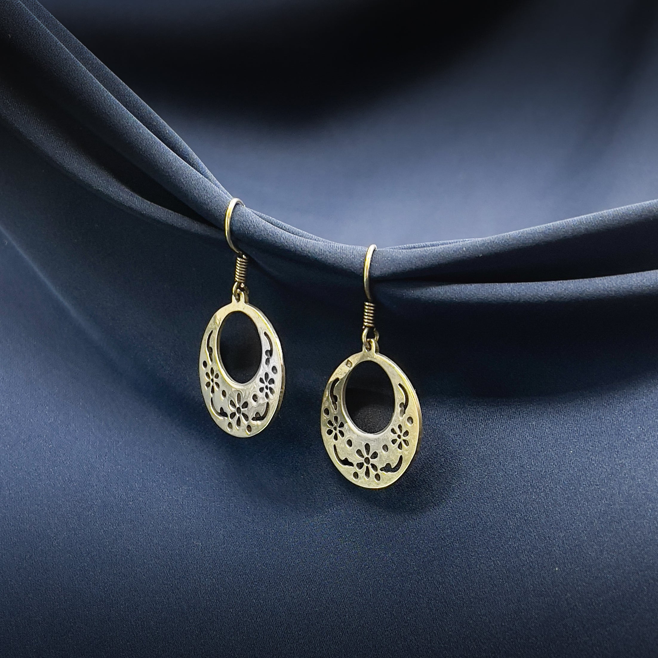 Silver Oriental Earring- Embellished crescent