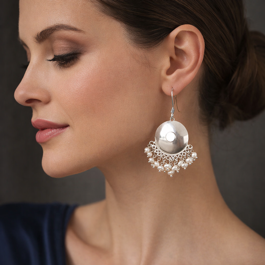 Dish Earring with Natural Pearls