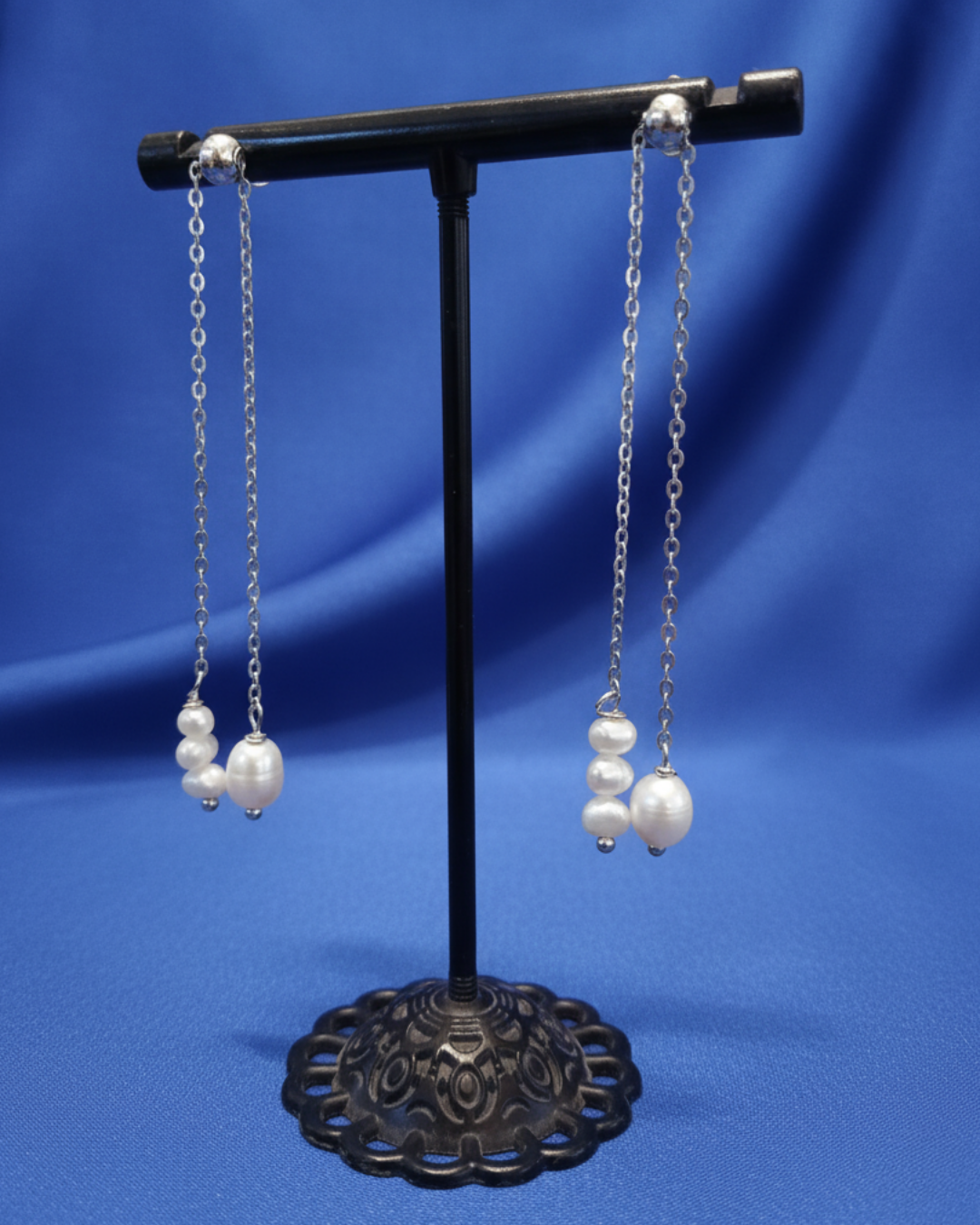 Long Pearl Earrings Double chain 4231 .  أقراط اللؤلؤ الطويلة بسلسلتين