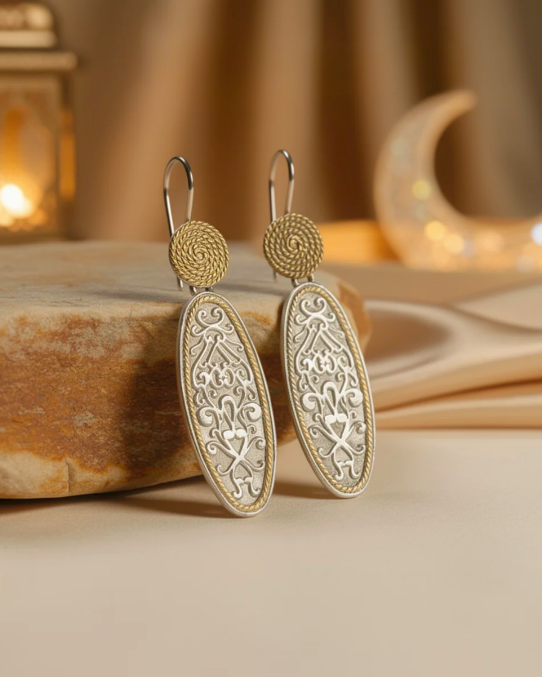 Arabesque Elongated Oval Drop Earrings