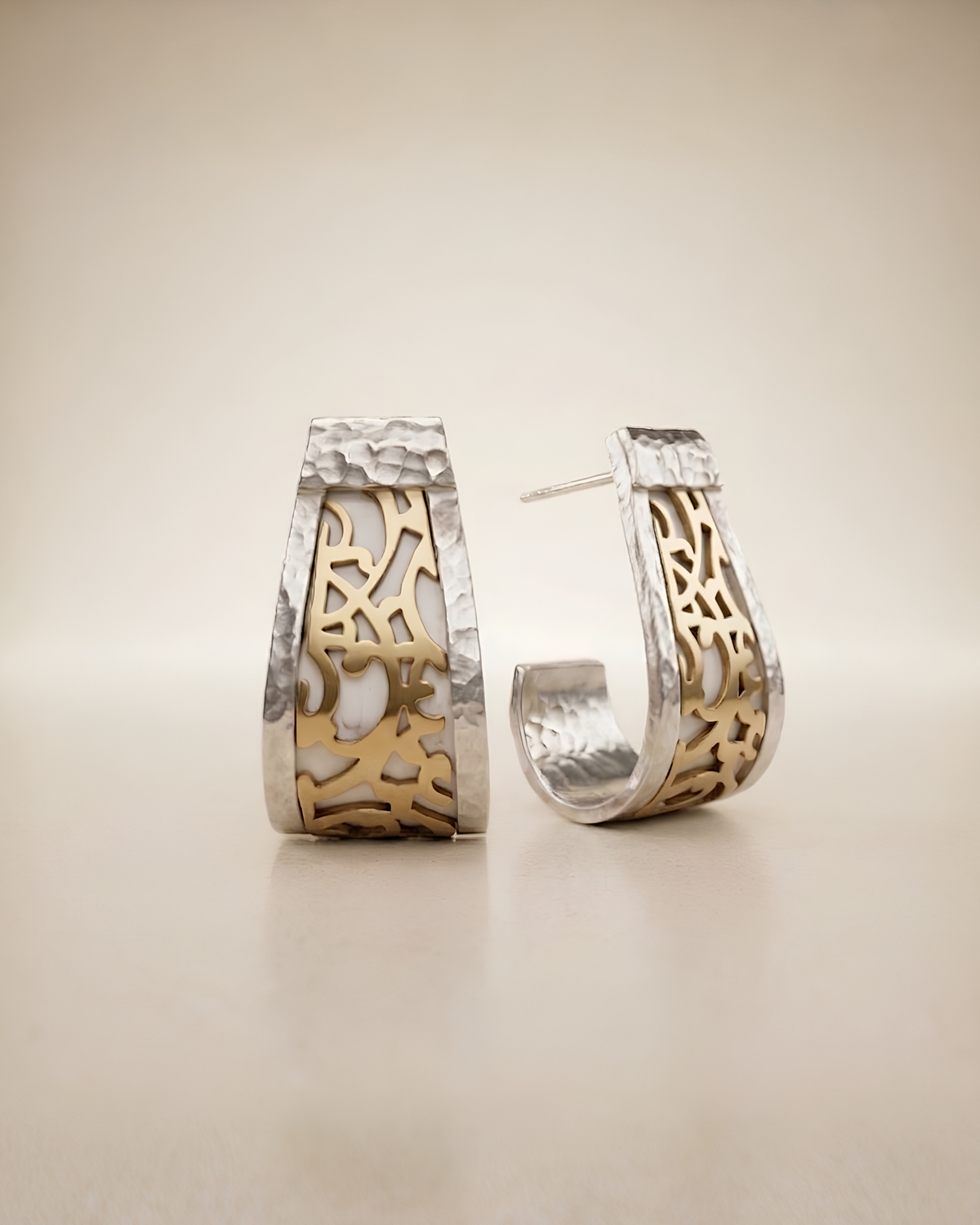 Golden Calligraphy Hammered Earrings 4313
