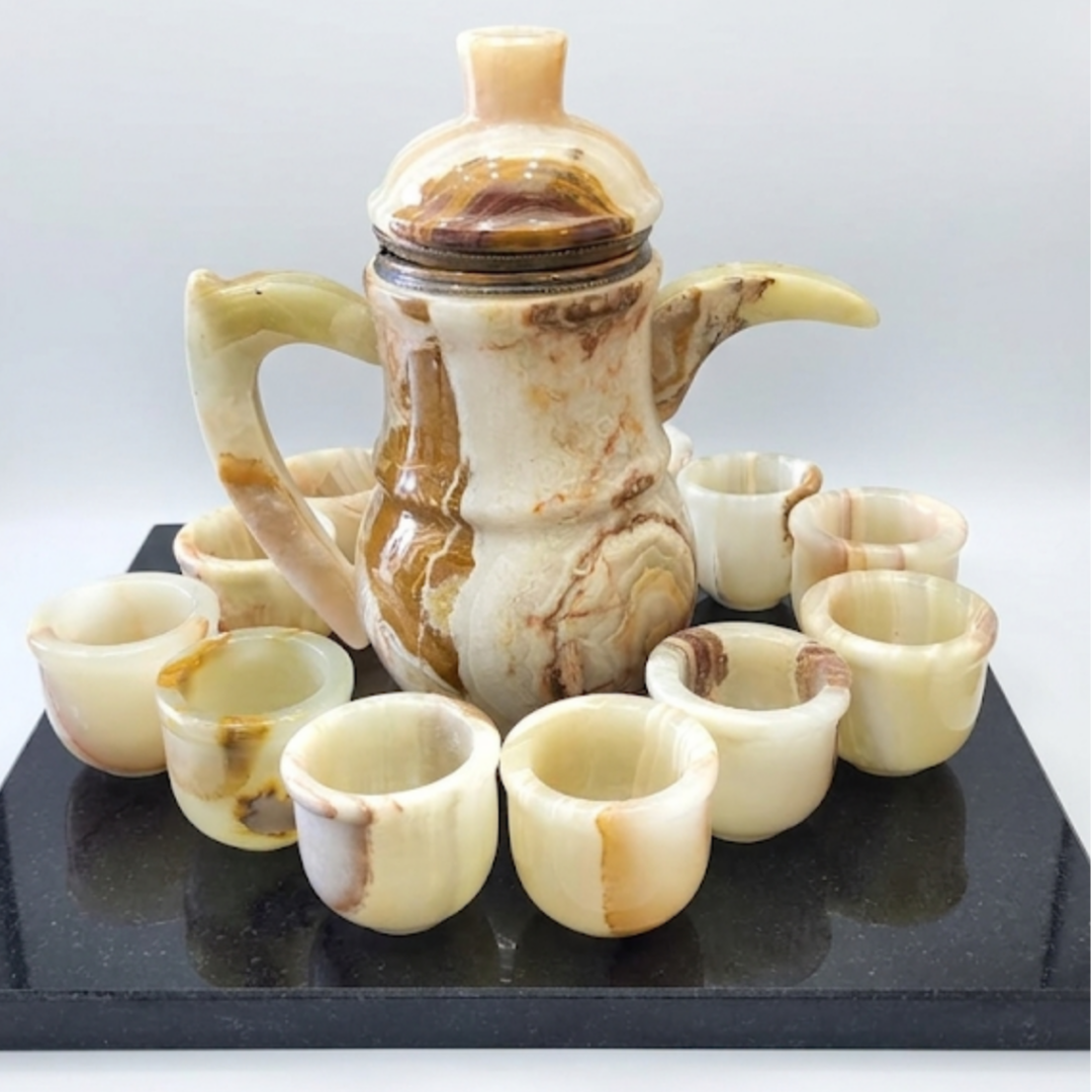 Marble set of kettle and 12 cups-ZW00048