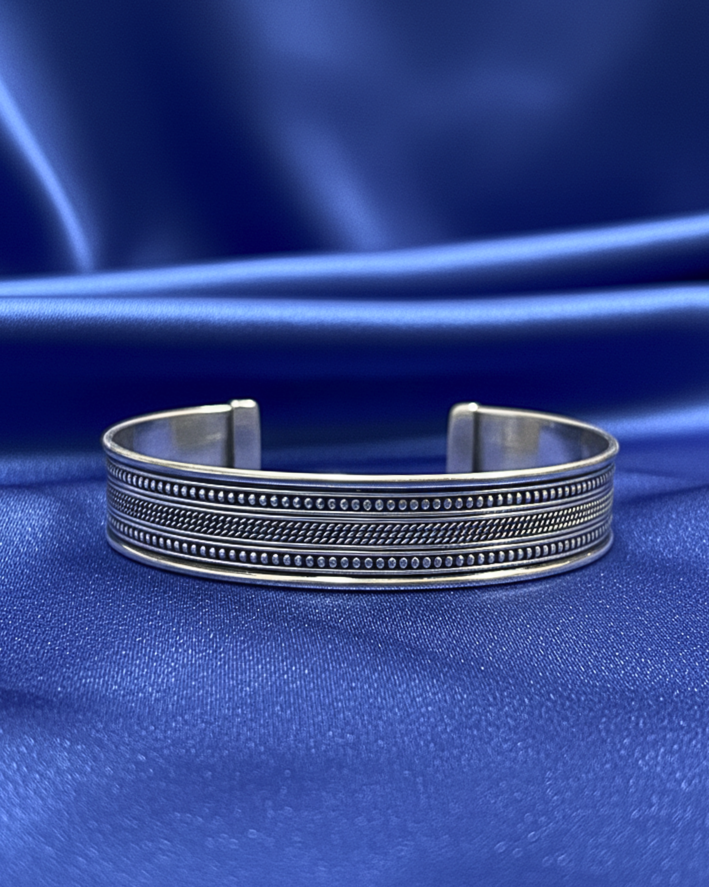 Fine Beaded & Rope Silver Cuff Bracelet 1355 إسواره