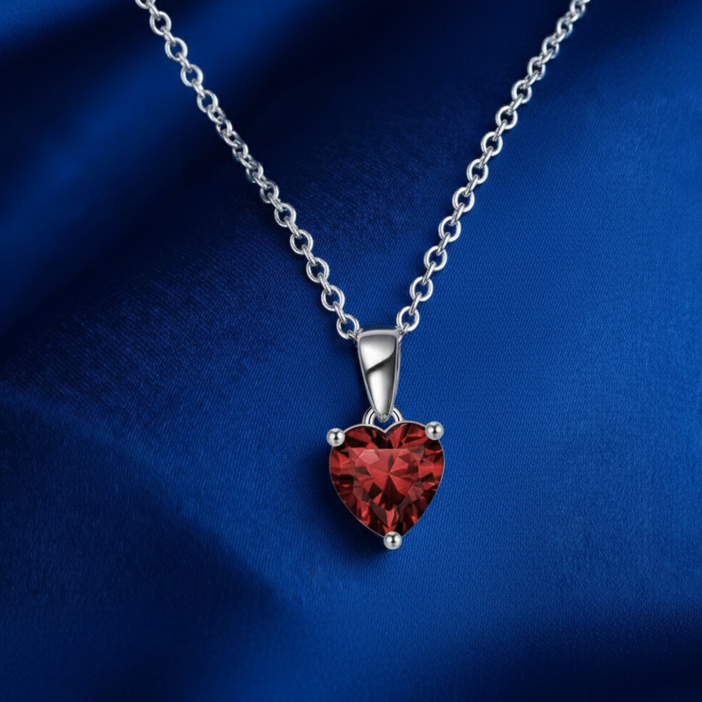 Red Glow Heart Silver Necklace