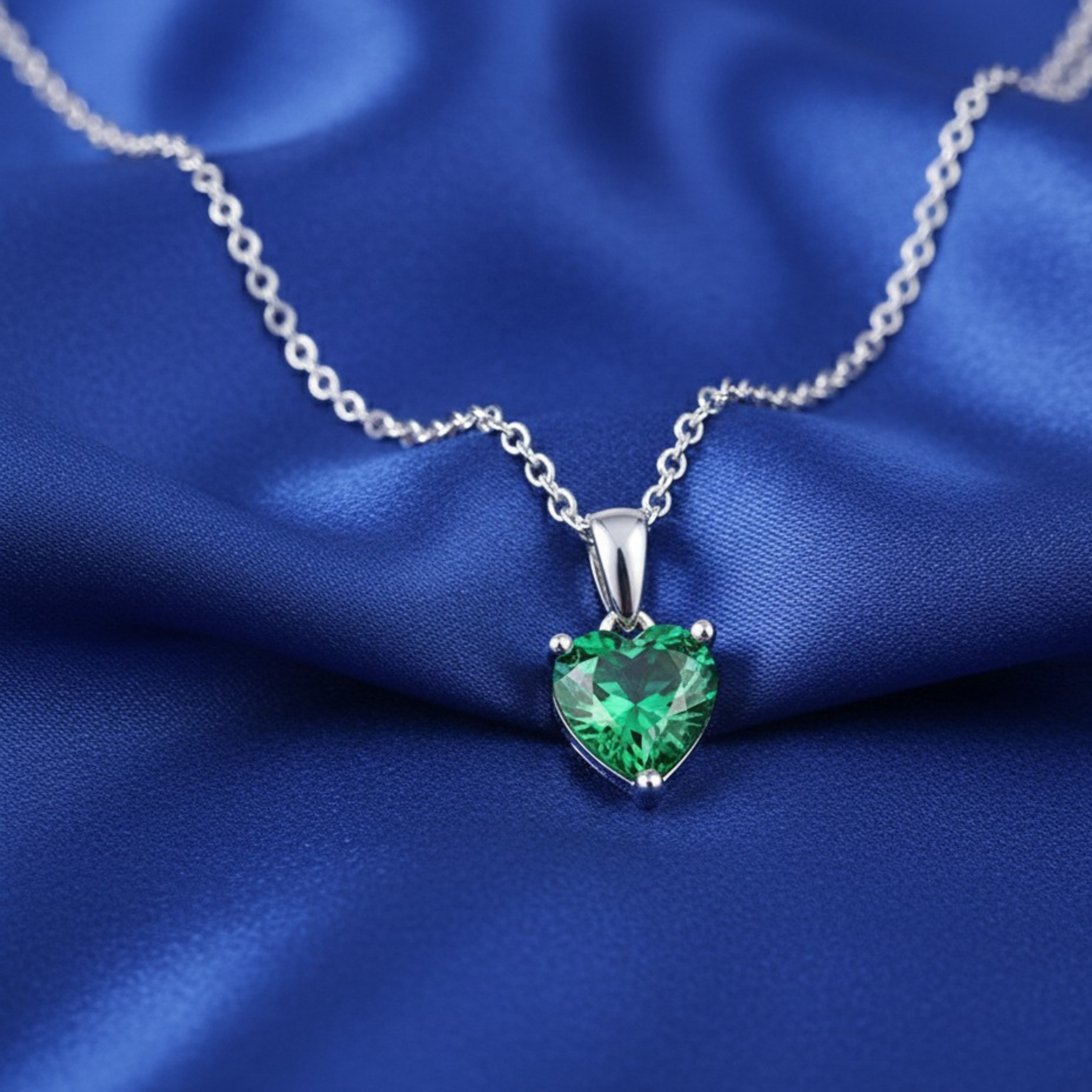 Green Heart Glow Silver Necklace