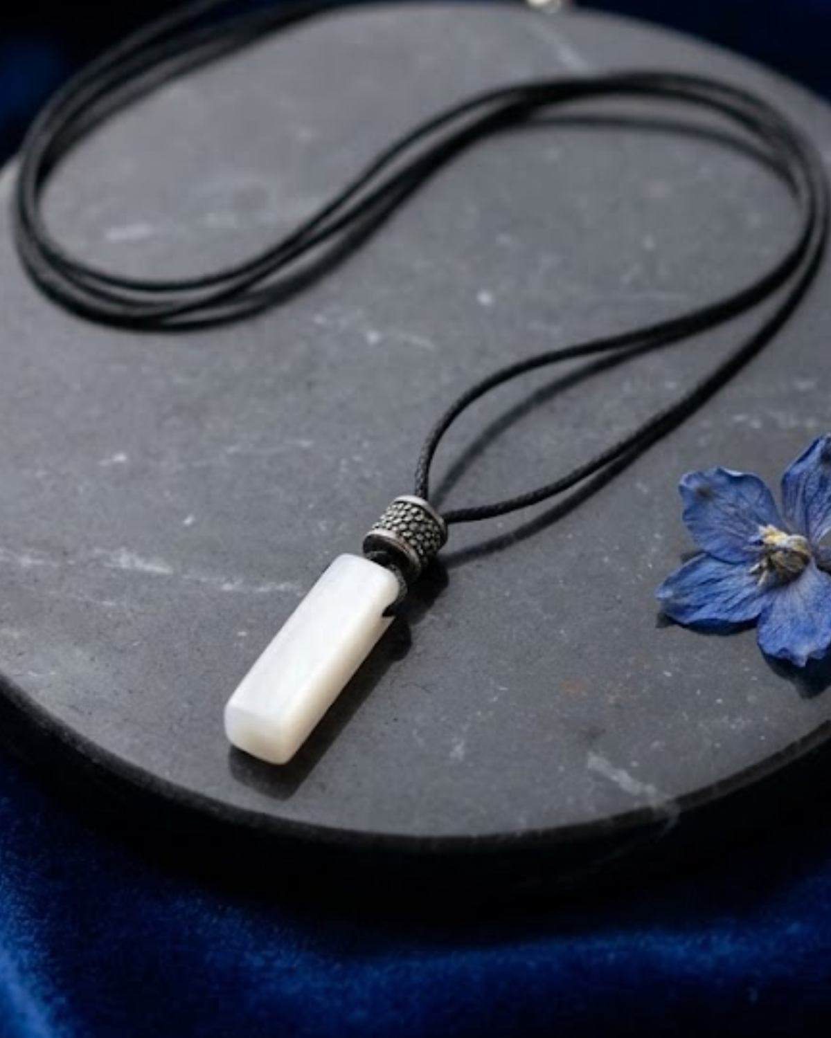 White Crystal Bar Cord Necklace  6306   قلادة