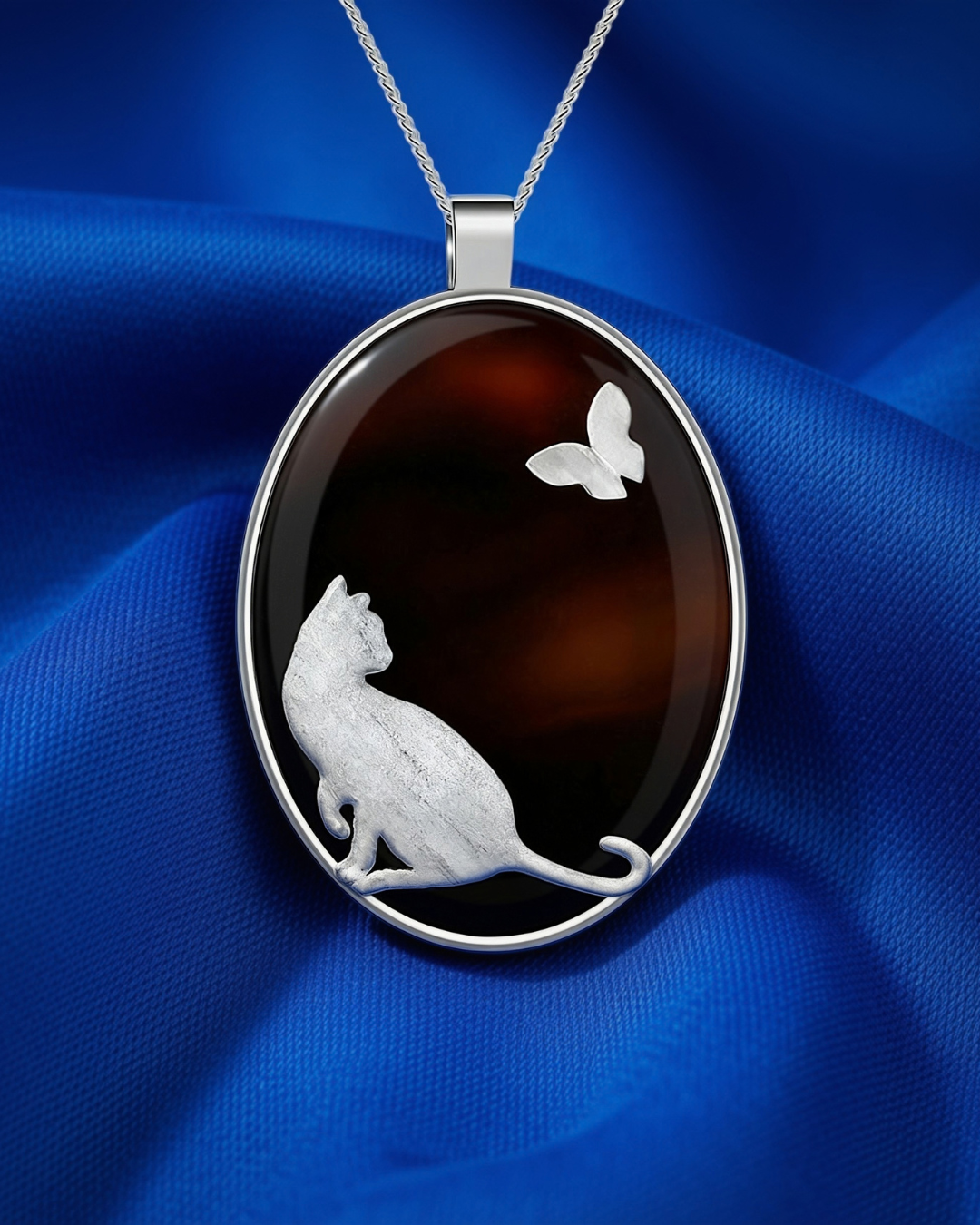 Cat & Butterfly Agate Necklace 6314 ﻗﻼدة