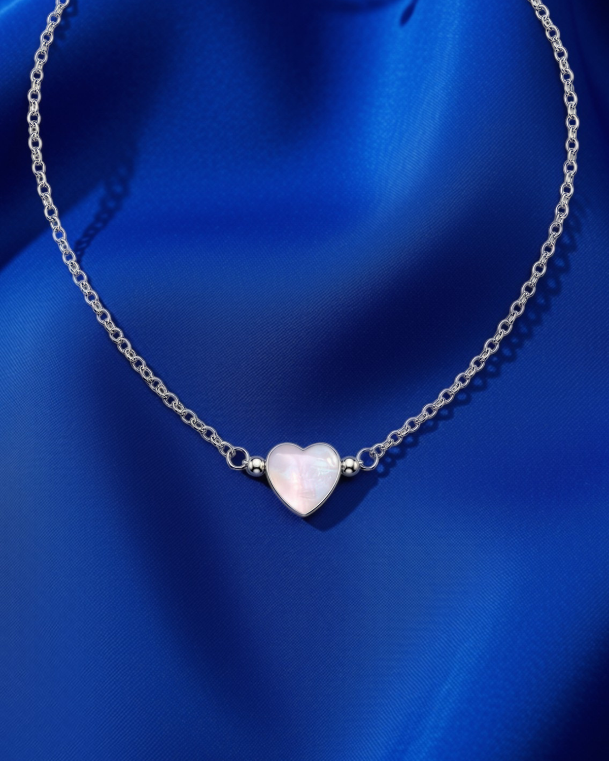 Mother of Pearl Heart Sterling Silver Necklace 6317 قلادة