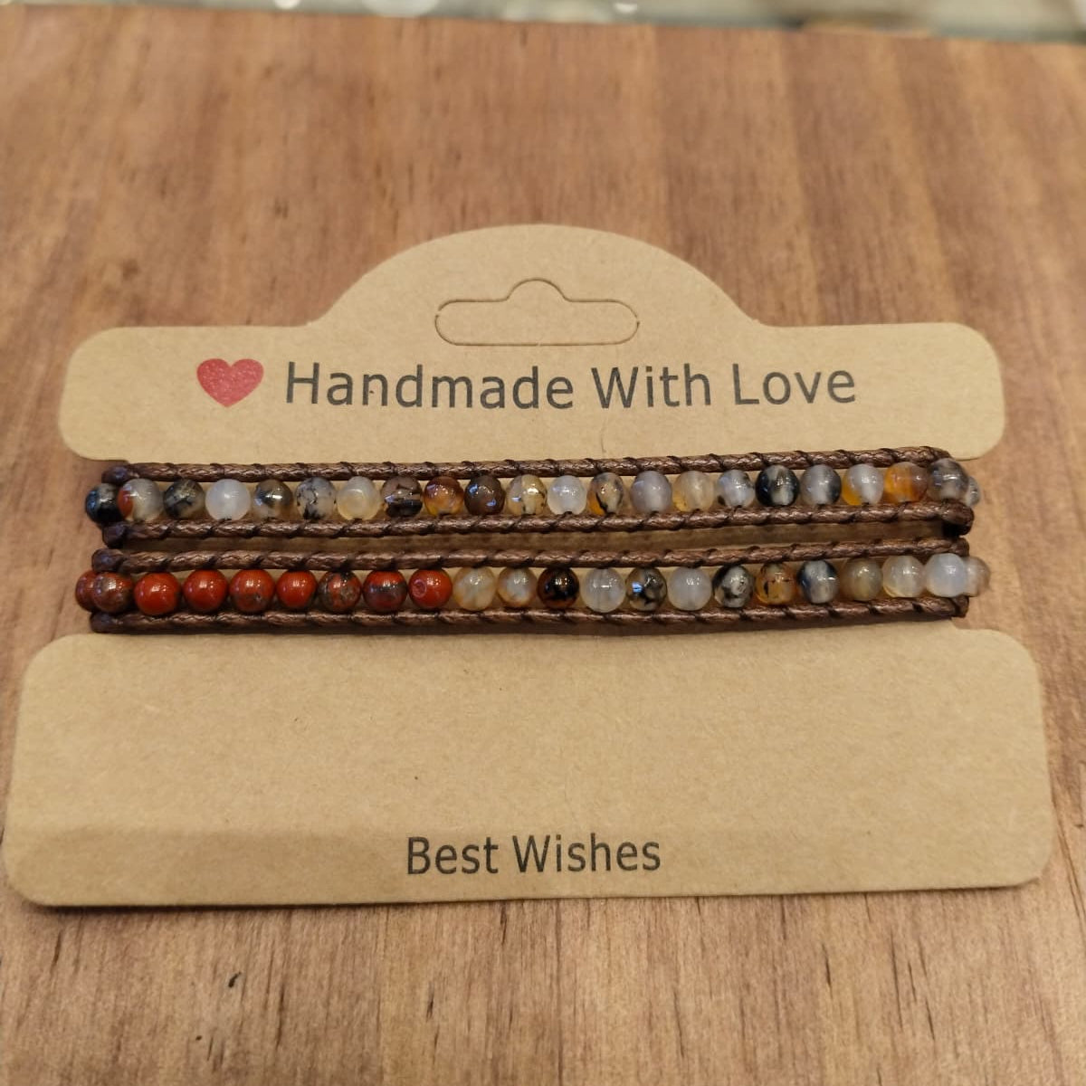 Brown leather bracelet with turquoise and Jasper stones adorned with Hematite 12046