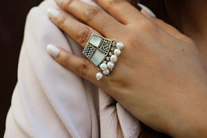 Silver Ring- Square white stone diagona