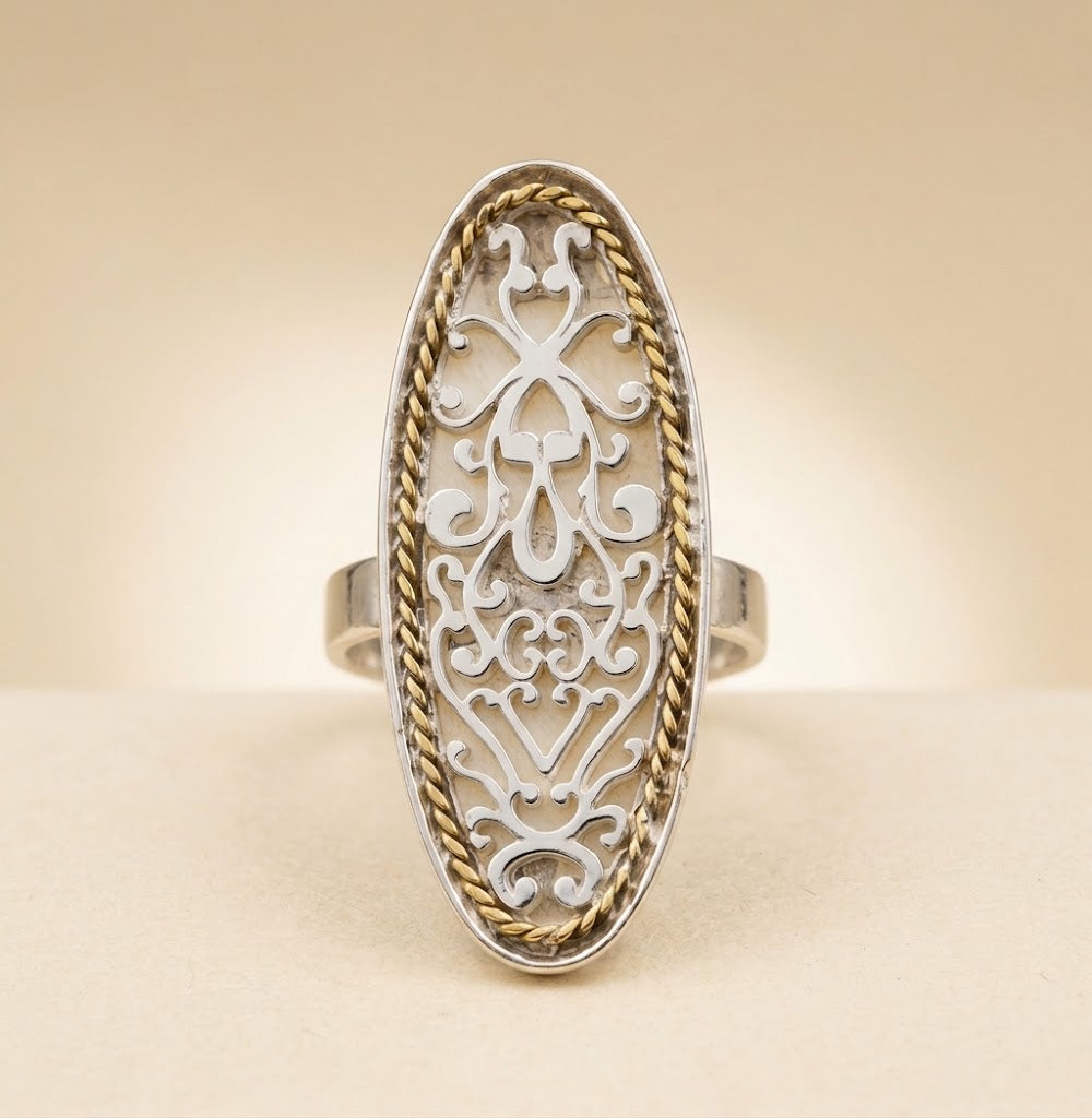 Ivory Arabesque Shield Ring 7397