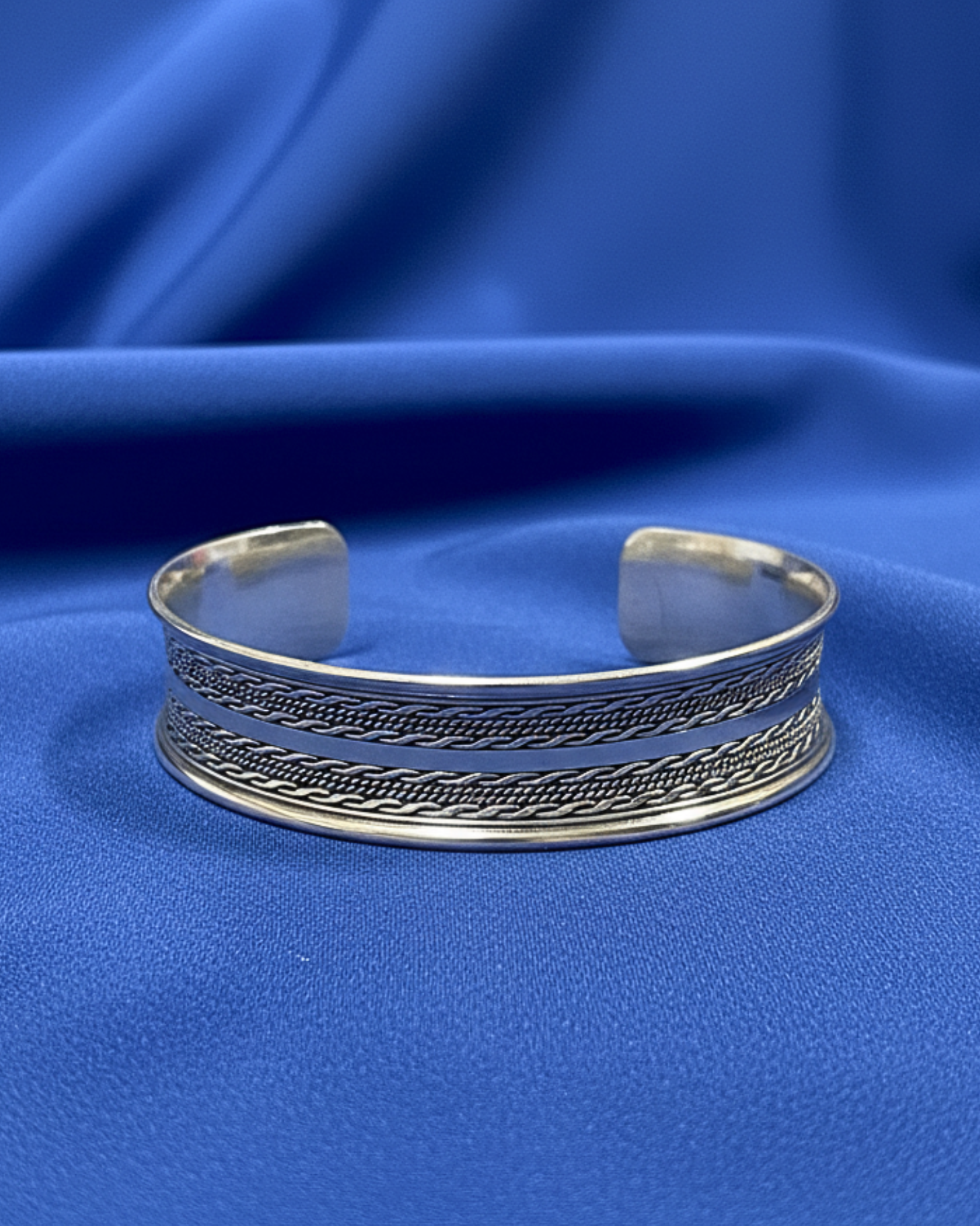 Double Braid Rope Silver Cuff Bracelet 1356 إسواره