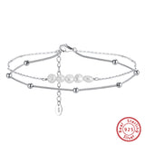 Double chain Anklet with 5 Pearls