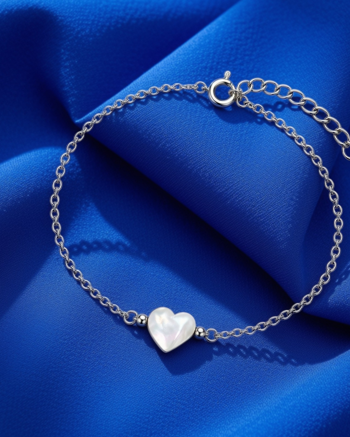 Mother of Pearl Heart Sterling Silver Anklet 9046 خلخال